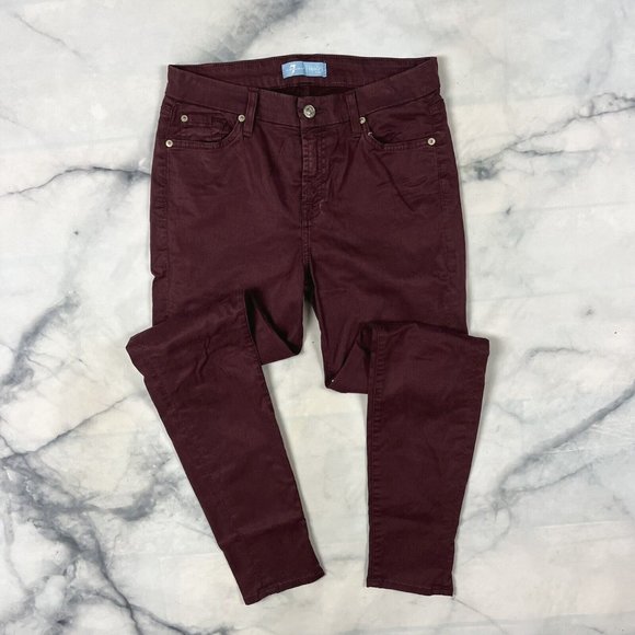 7 For All Mankind Denim - 7 For All Mankind B(air) Ankle Skinny Jeans Sz 27 Sateen Brushed Twill Mulberry